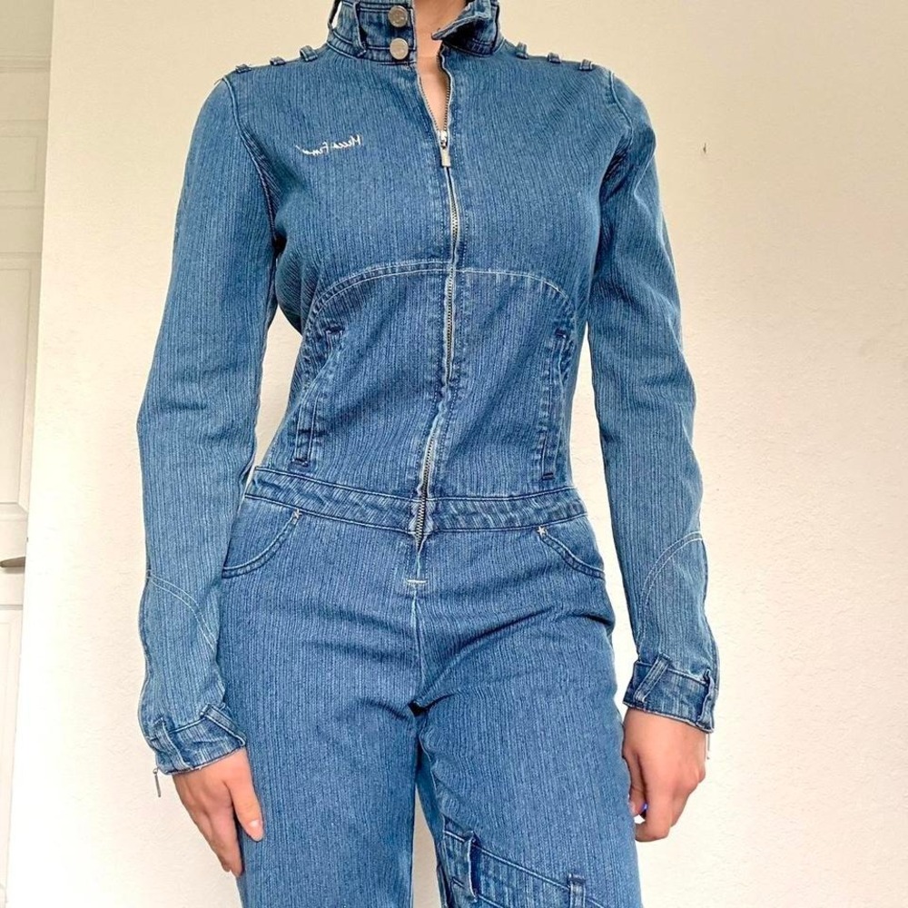 Y2K Mecca Femme Blue Denim Zip-Up Jumpsuit